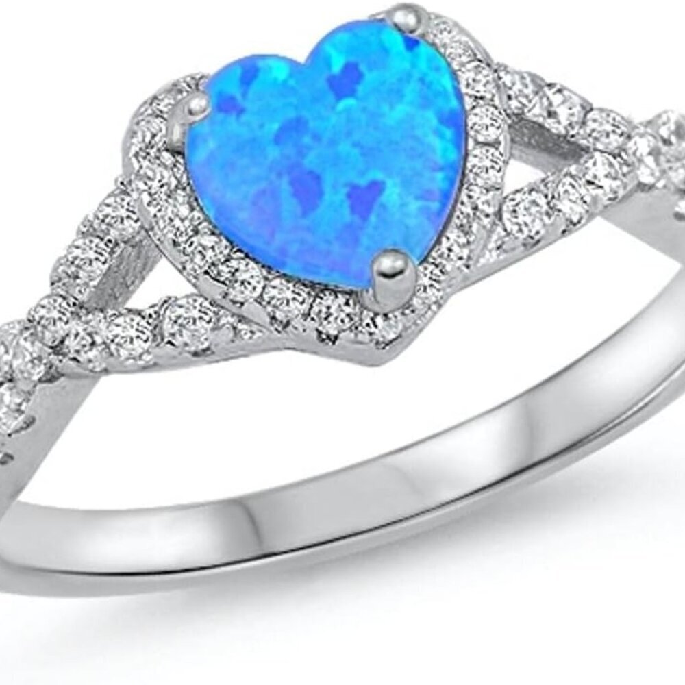 CHOOSE YOUR COLOR Sterling Silver Heart Halo Promise Ring